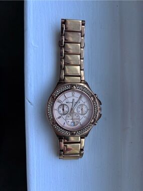 Michael Kors Rose Gold-Tone Crystal Bezel Women's Chronograph Watch